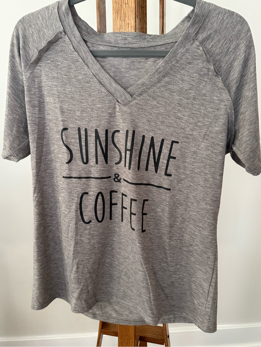 Sunshine & Coffee V‑Neck Tee - Gray